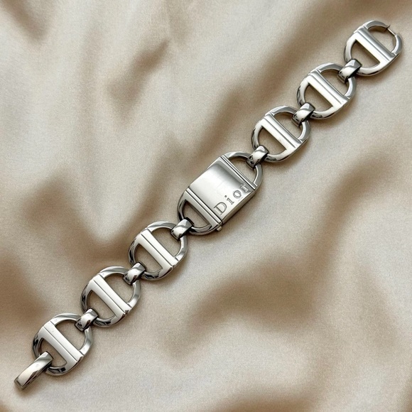 Dior Silver Link Bracelet Watch with Gold and Crystal Accent Bracelets - Picture 5 of 10